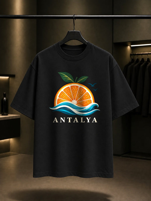Antalya Finike Portakalı baskılı siyah t-shirt