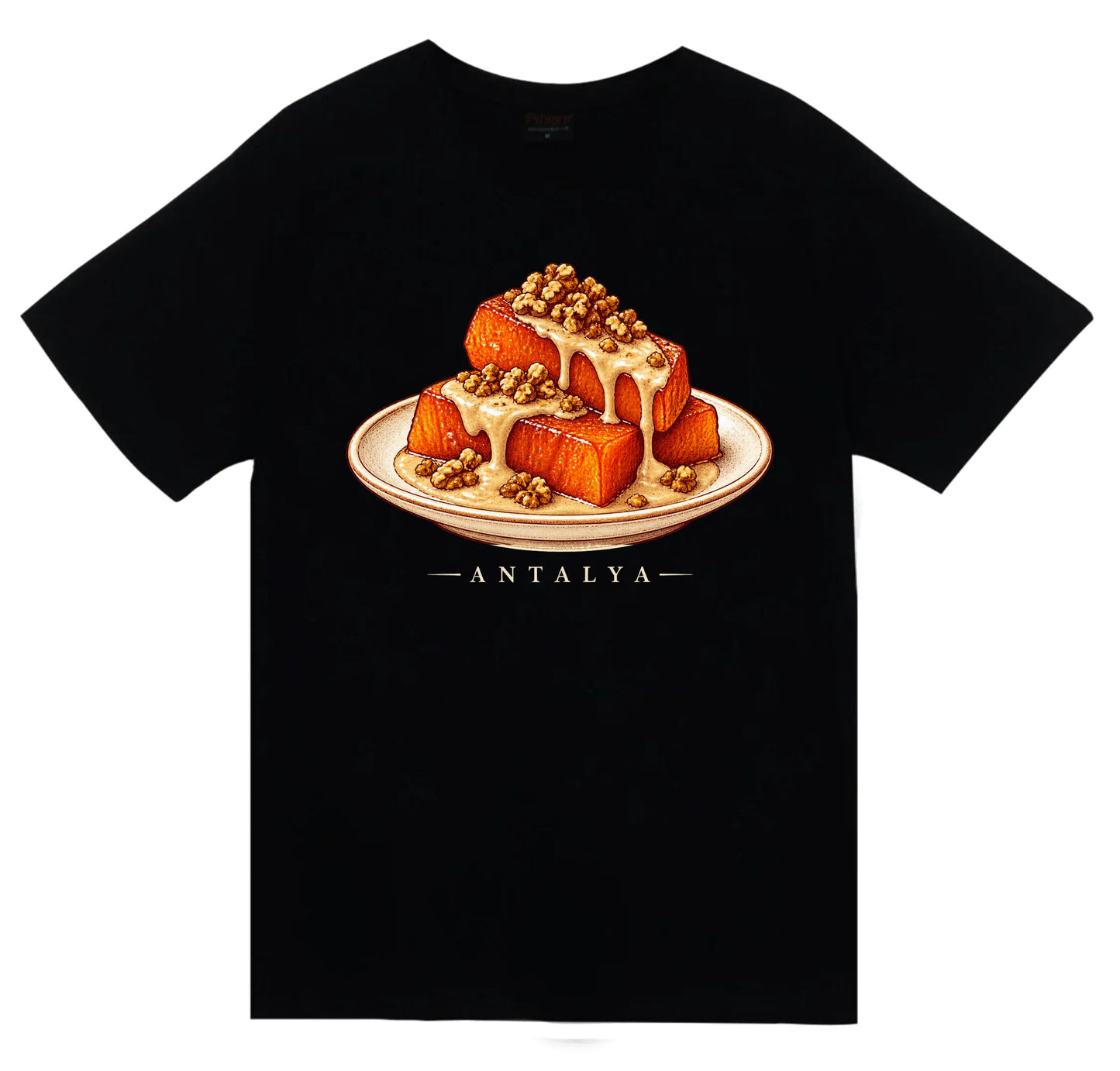 Antalya Kabak Tatlısı baskılı siyah t-shirt