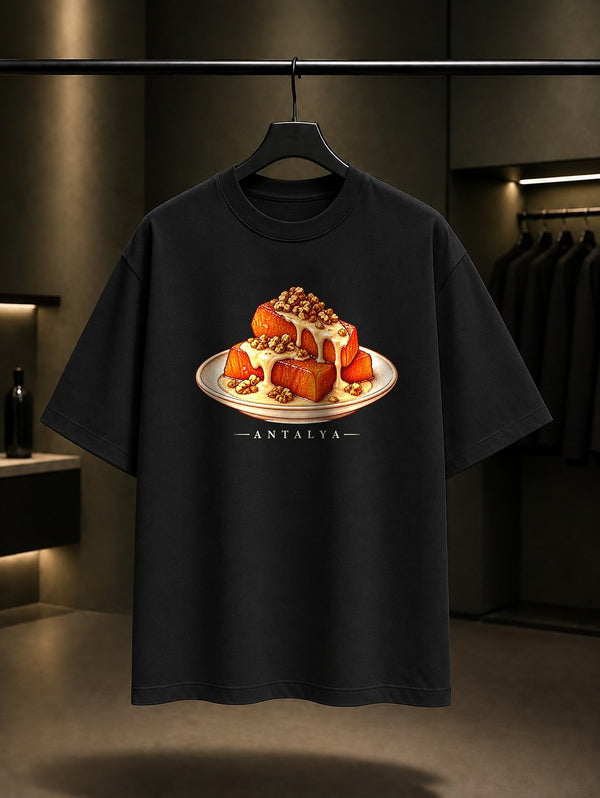 Antalya Kabak Tatlısı baskılı siyah t-shirt