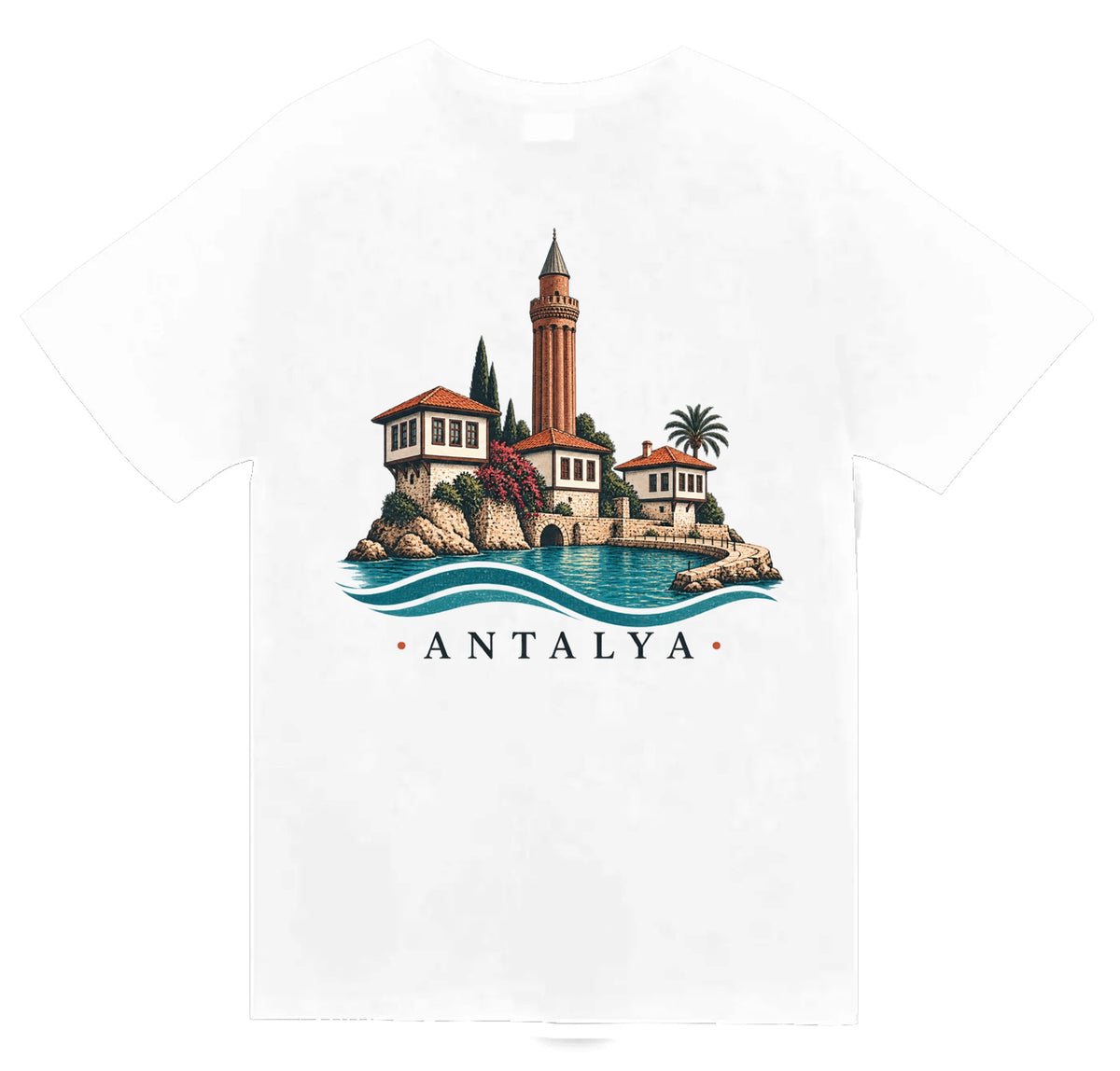Antalya Yivli Minare baskılı beyaz t-shirt