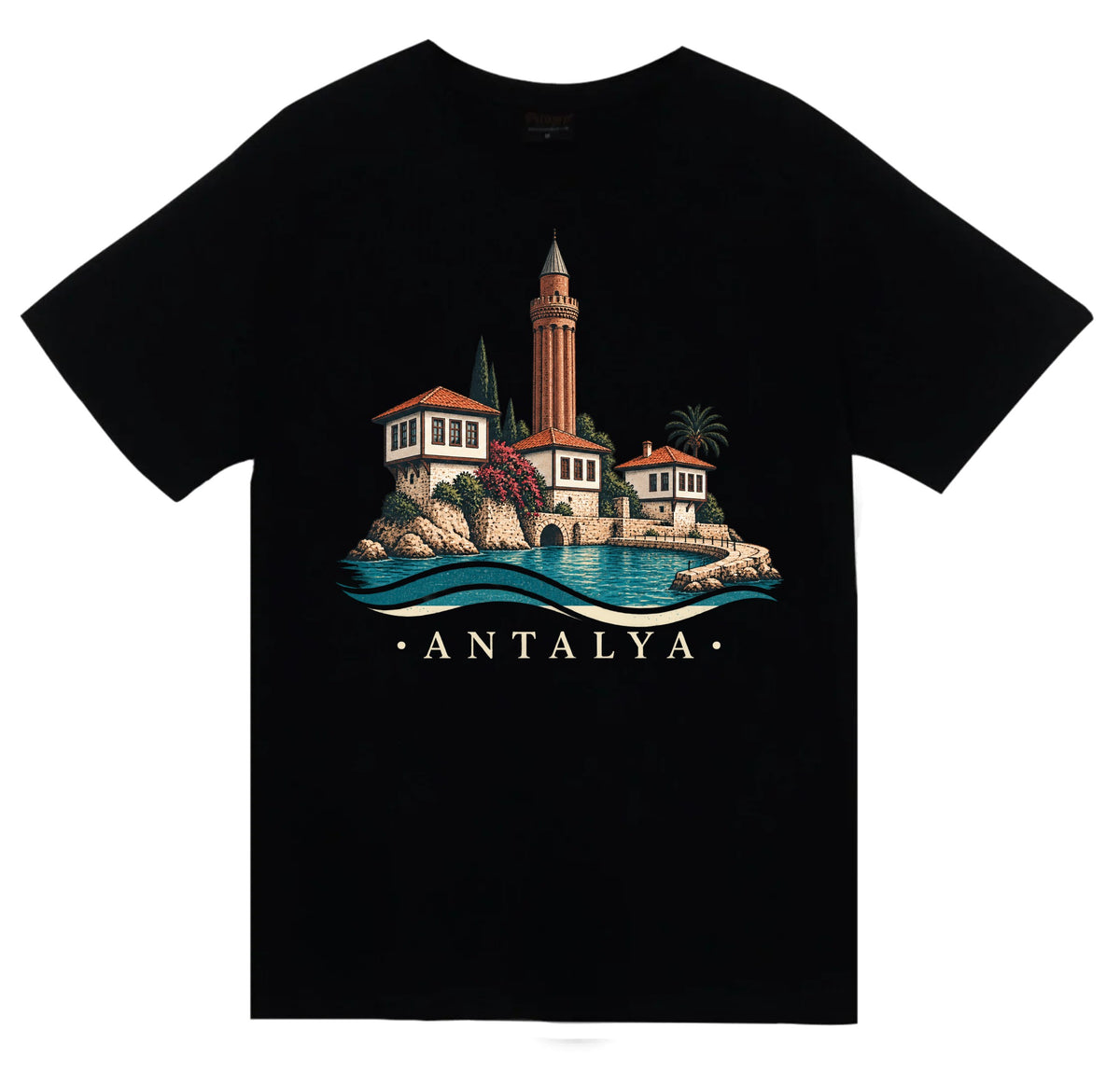 Antalya Yivli Minare baskılı siyah t-shirt