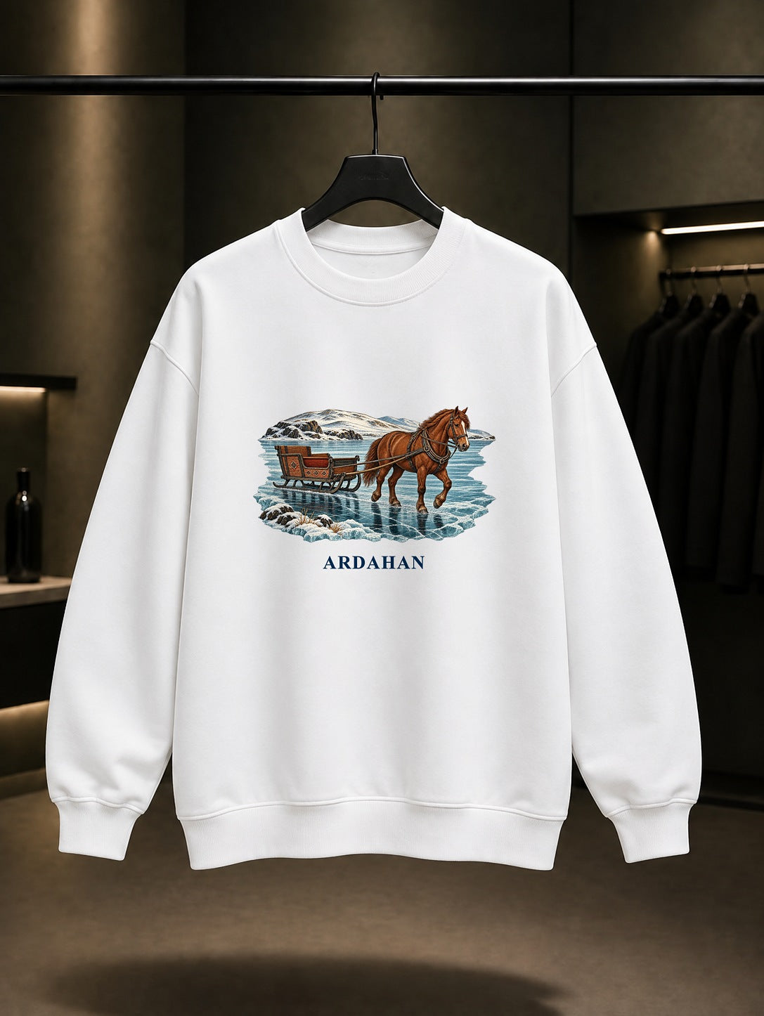 Ardahan Çıldır Gölü baskılı beyaz sweatshirt