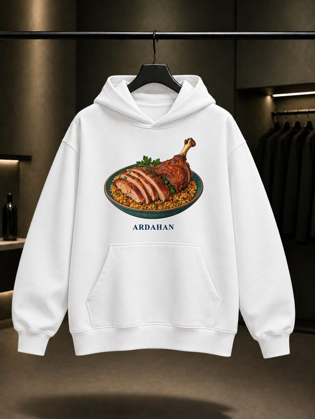 Ardahan Kaz Pilavı baskılı beyaz kapüşonlu sweatshirt