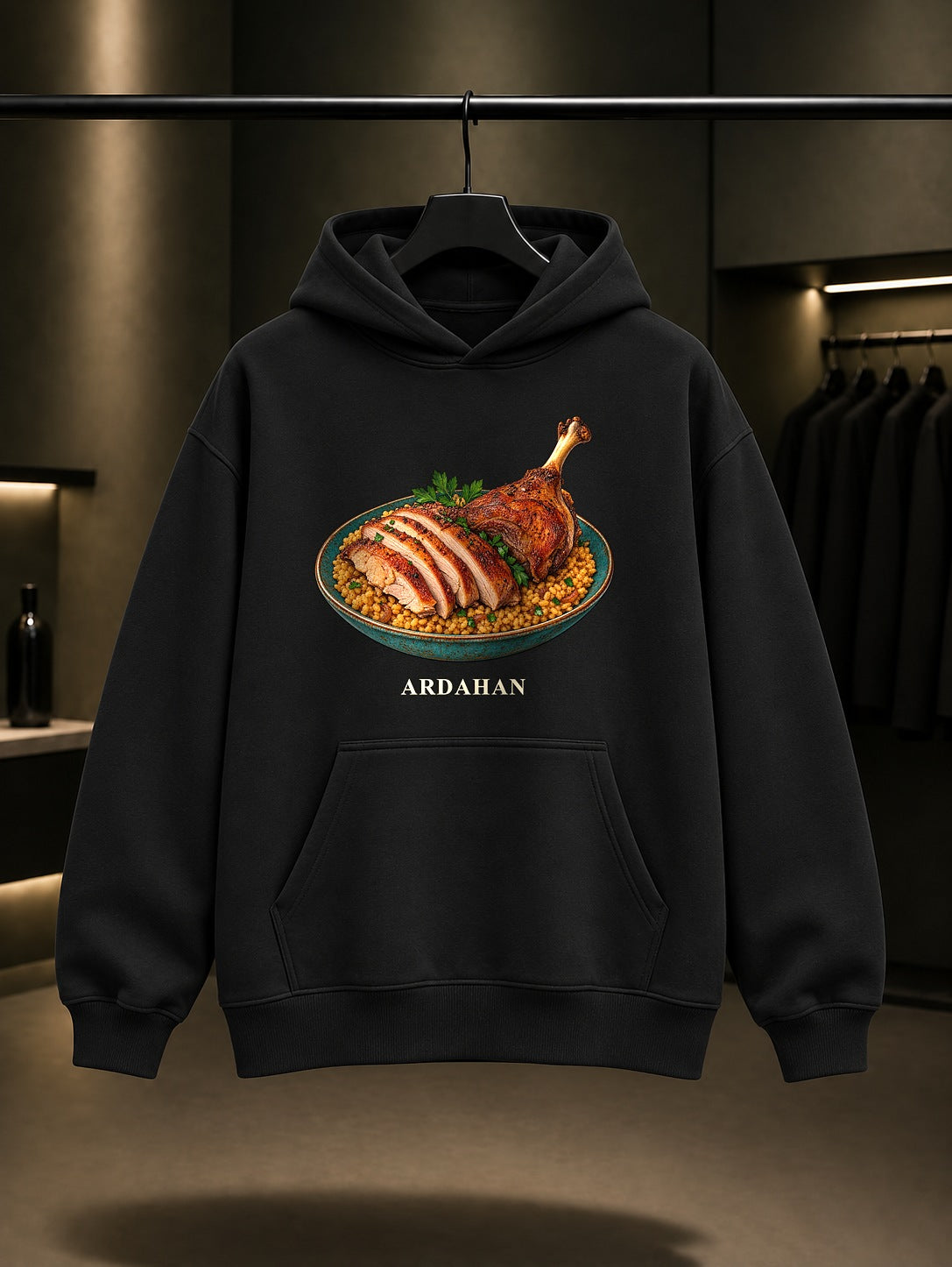 Ardahan Kaz Pilavı baskılı siyah kapüşonlu sweatshirt