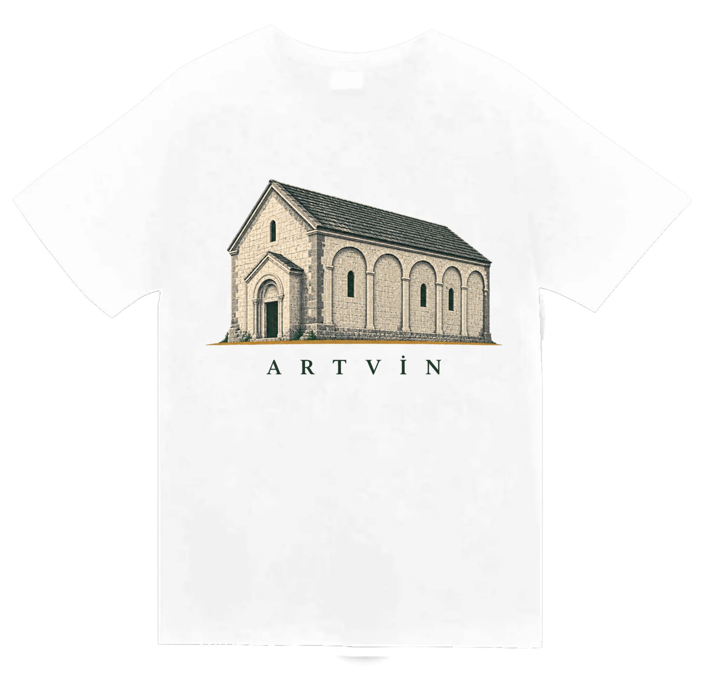 Artvin Barhal Kilisesi baskılı beyaz t-shirt