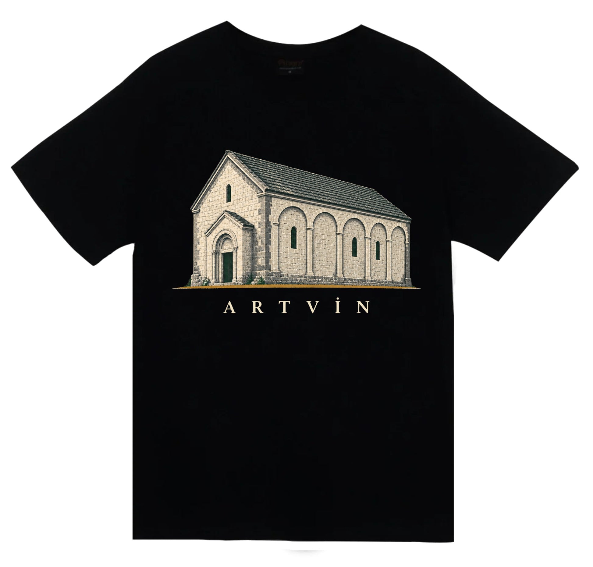 Artvin Barhal Kilisesi baskılı siyah t-shirt