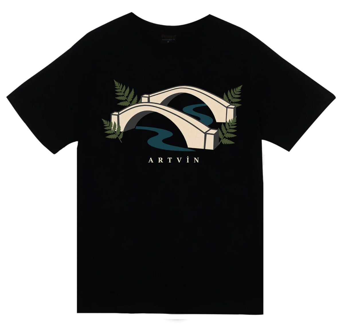 Artvin Çifte Köprü baskılı siyah t-shirt