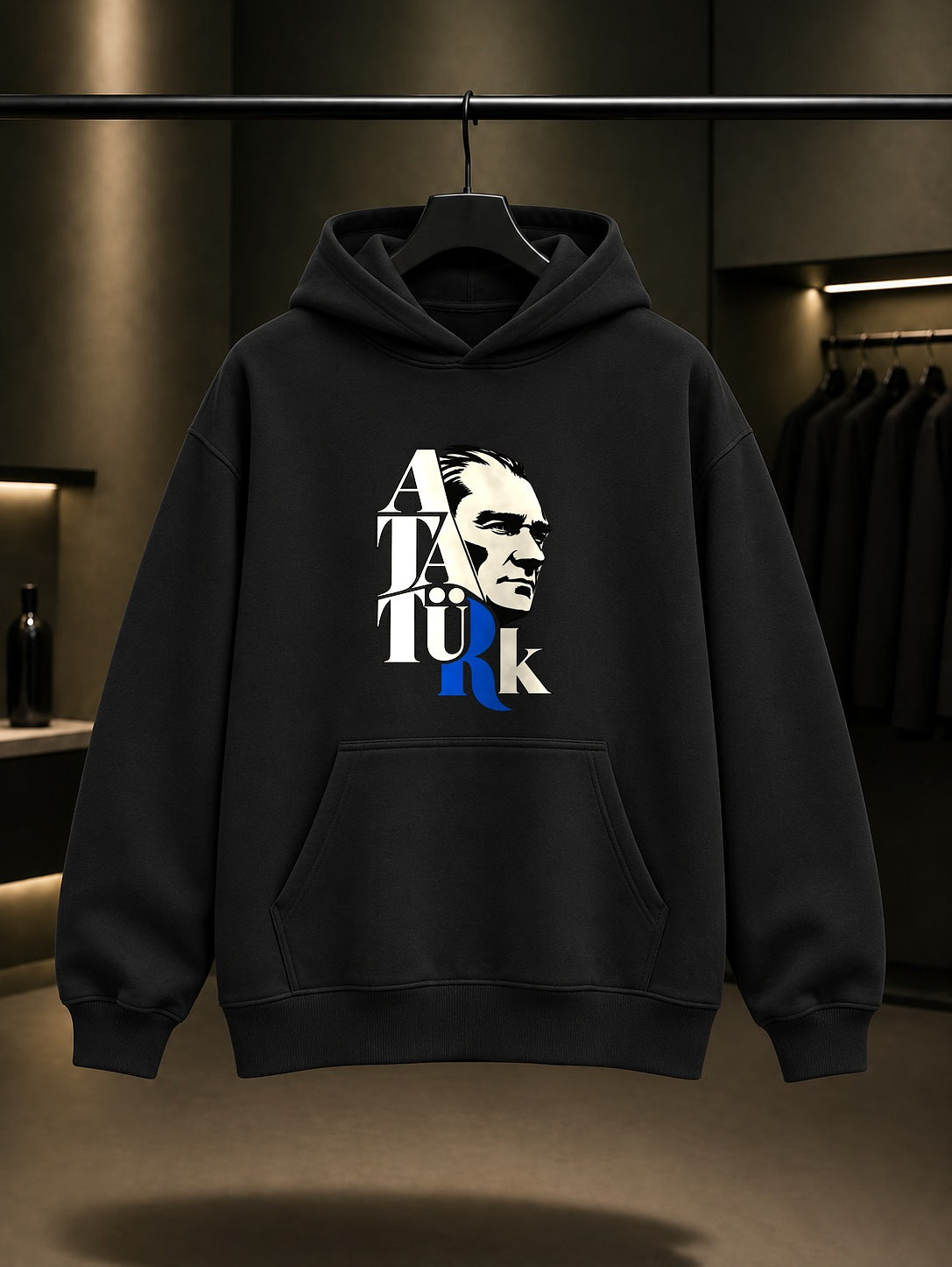 Typeface Portrait Baskılı Unisex %100 Pamuk Kapüşonlu Sweatshirt