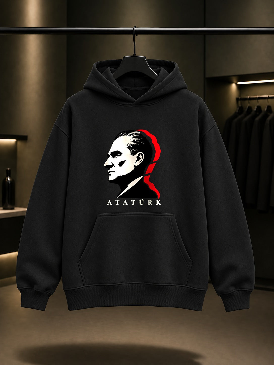 Trace Baskılı Unisex %100 Pamuk Kapüşonlu Sweatshirt