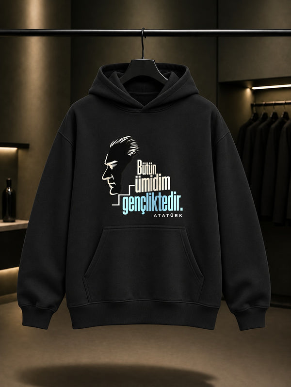 Youth Rise Baskılı Unisex %100 Pamuk Kapüşonlu Sweatshirt