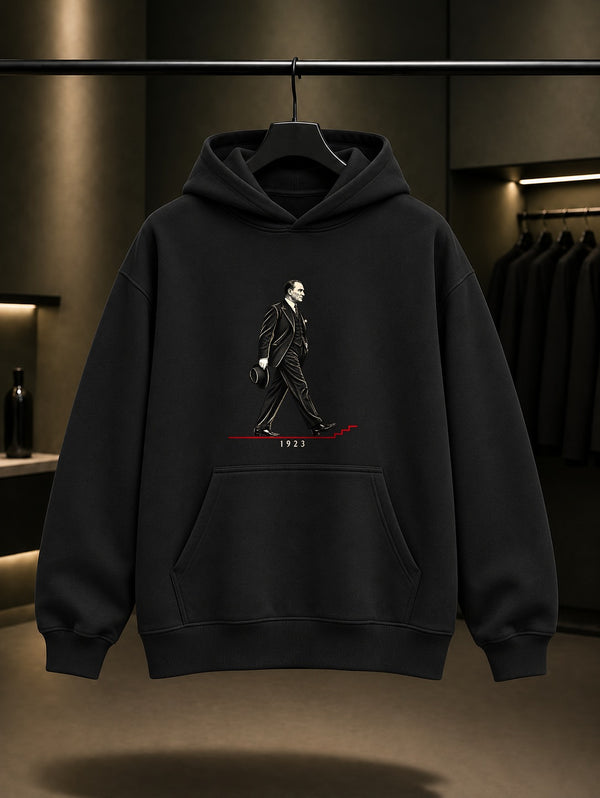 Route Line Baskılı Unisex %100 Pamuk Kapüşonlu Sweatshirt