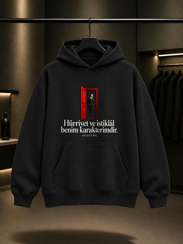 Freedom Door Baskılı Unisex %100 Pamuk Kapüşonlu Sweatshirt