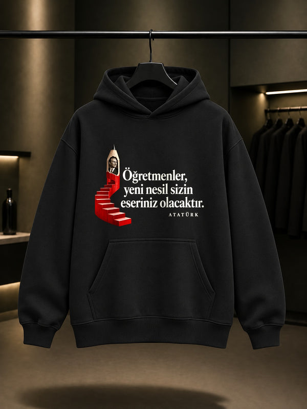 Teachers Pencil Baskılı Unisex %100 Pamuk Kapüşonlu Sweatshirt
