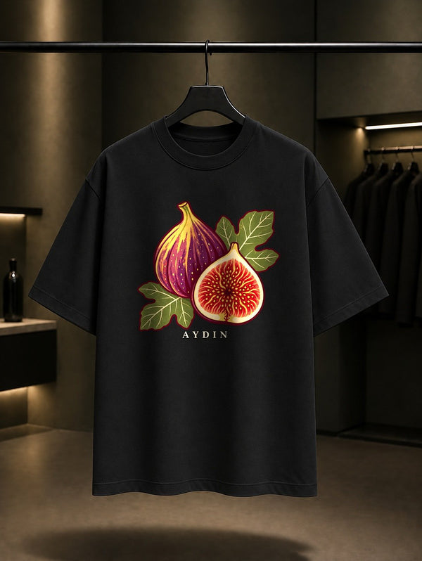 Aydın İnciri baskılı siyah t-shirt