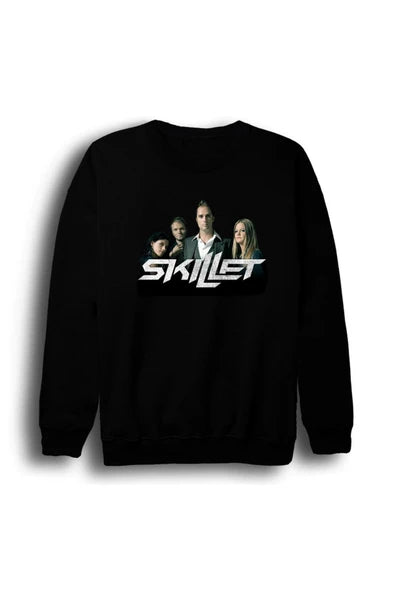 Skillet - Rock Grubu Fotografi ve logo baskılı siyah sweatshirt