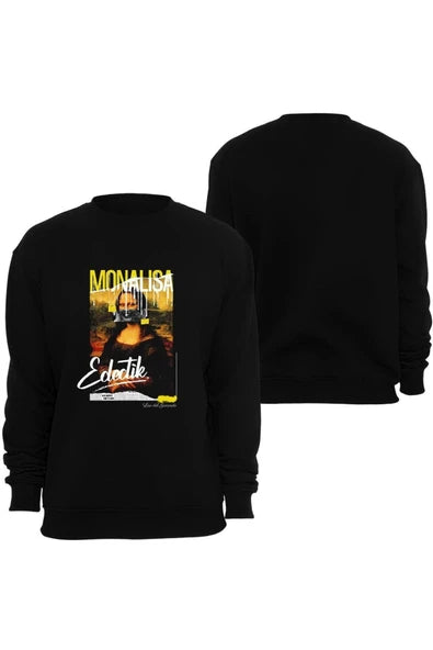 Leonardo Da Vinci - Mona Lisa tablosu üzerine baskılı siyah sweatshirt