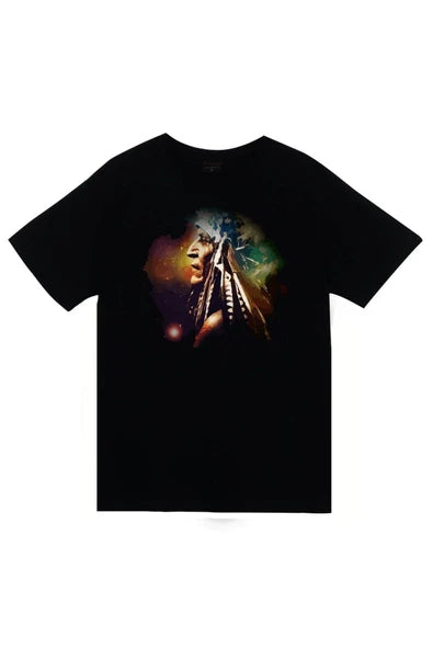 fame-stoned  Kızılderili Baskılı Unisex %100 Pamuk Siyah T-shirt