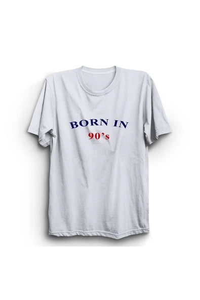 fame-stoned  Born In 90's Baskılı Unisex %100 Pamuk Beyaz T-shirt
