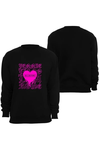 Blackpink ( Kpop , Black Pink ) Neon pembe gotik harfli baskılı siyah sweatshirt