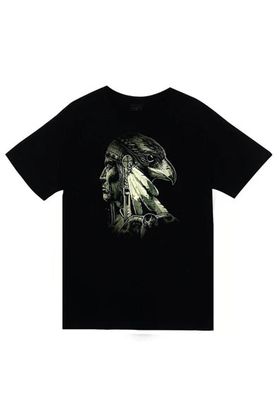 fame-stoned  Kızılderili Baskılı Unisex %100 Pamuk Siyah T-shirt