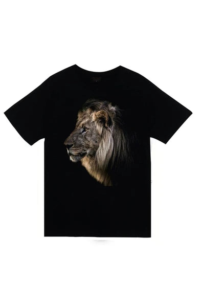 fame-stoned  Aslan Baskılı Unisex %100 Pamuk Siyah T-shirt