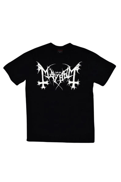 fame-stoned Mayhem Baskılı Unisex %100 Pamuk Siyah T-shirt