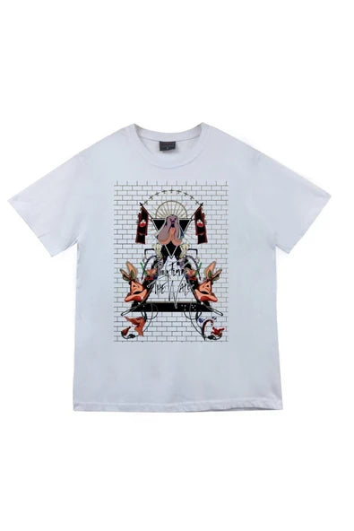 fame-stoned  Pink Floyd Baskılı Unisex %100 Pamuk Beyaz T-shirt