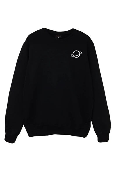 Saturn baskılı siyah sweatshirt