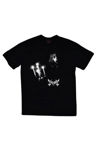 fame-stoned Mayhem Baskılı Unisex %100 Pamuk Siyah T-shirt
