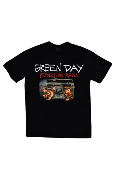 fame-stoned  Green Day Baskılı Unisex %100 Pamuk Siyah T-shirt