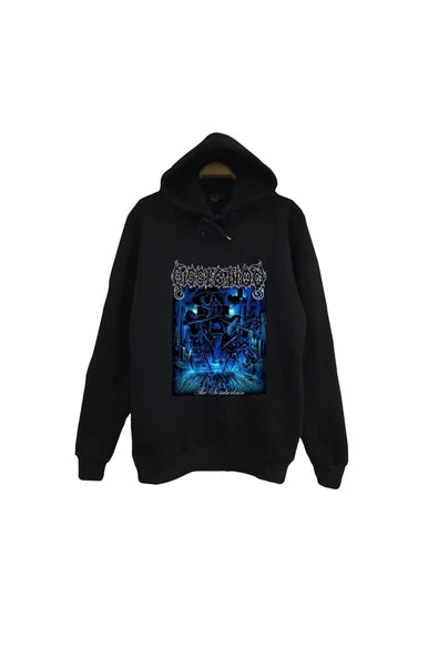 Dissection Mavi tonlu gotik metal baskılı siyah kapüşonlu sweatshirt