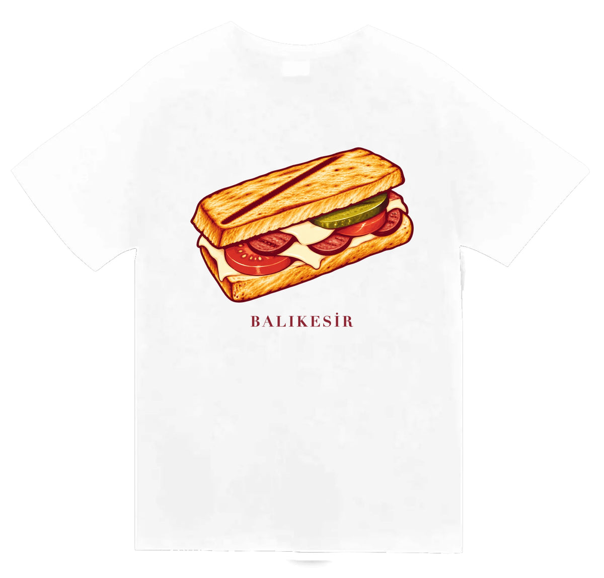 Balıkesir Ayvalık Tostu baskılı beyaz t-shirt