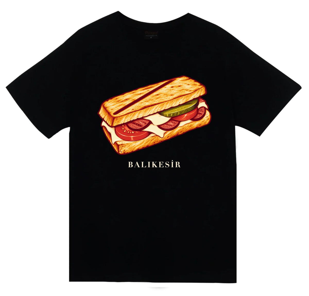 Balıkesir Ayvalık Tostu baskılı siyah t-shirt