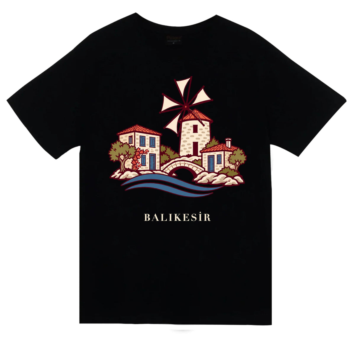 Balıkesir Cunda Adası baskılı siyah t-shirt