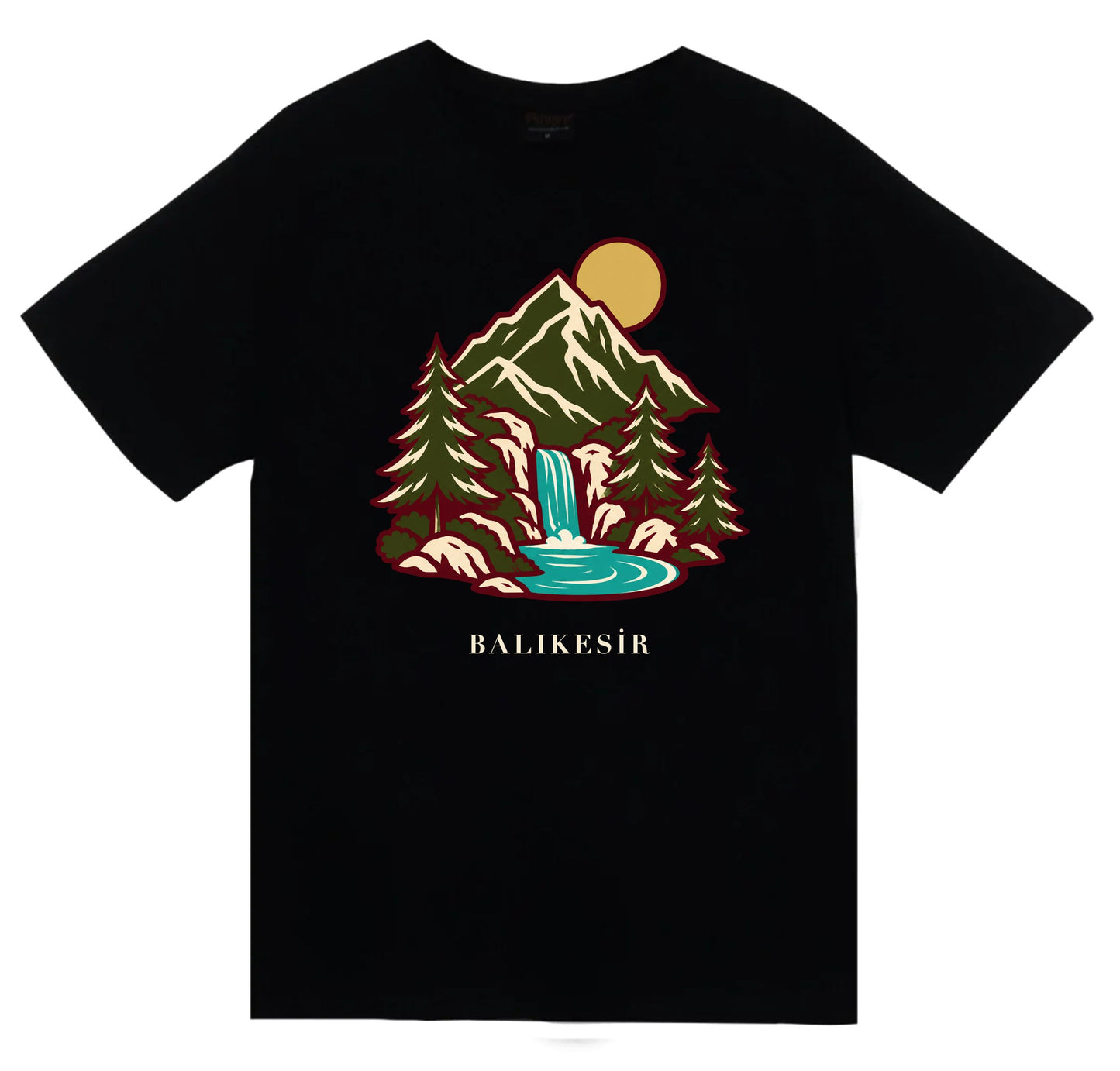 Balıkesir Kaz Dağları baskılı siyah t-shirt