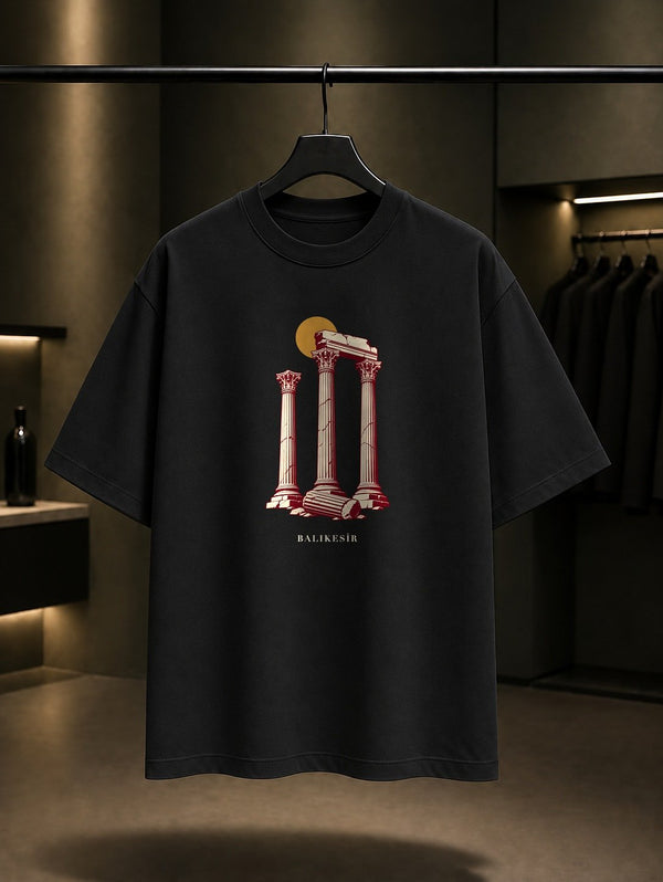 Balıkesir Kyzikos baskılı siyah t-shirt