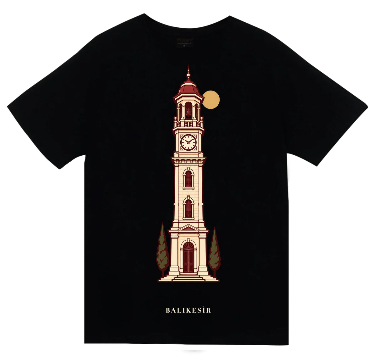 Balıkesir Saat Kulesi baskılı siyah t-shirt