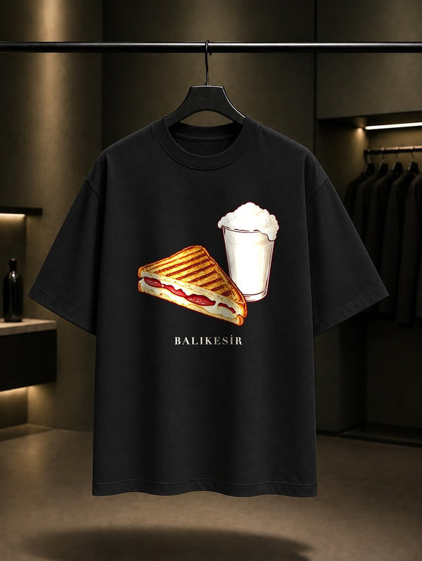 Balıkesir Susurluk Tostu baskılı siyah t-shirt