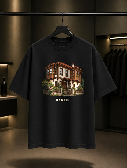 Bartın Evleri baskılı siyah t-shirt