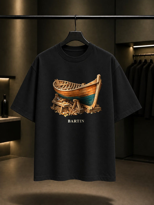 Bartın Kurucasile Tekne baskılı siyah t-shirt