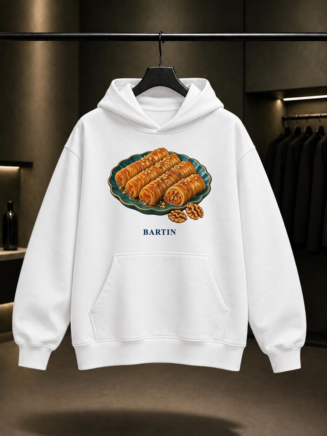 Bartın Kabak Burmasi baskılı beyaz kapüşonlu sweatshirt