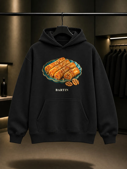 Bartın Kabak Burmasi baskılı siyah kapüşonlu sweatshirt