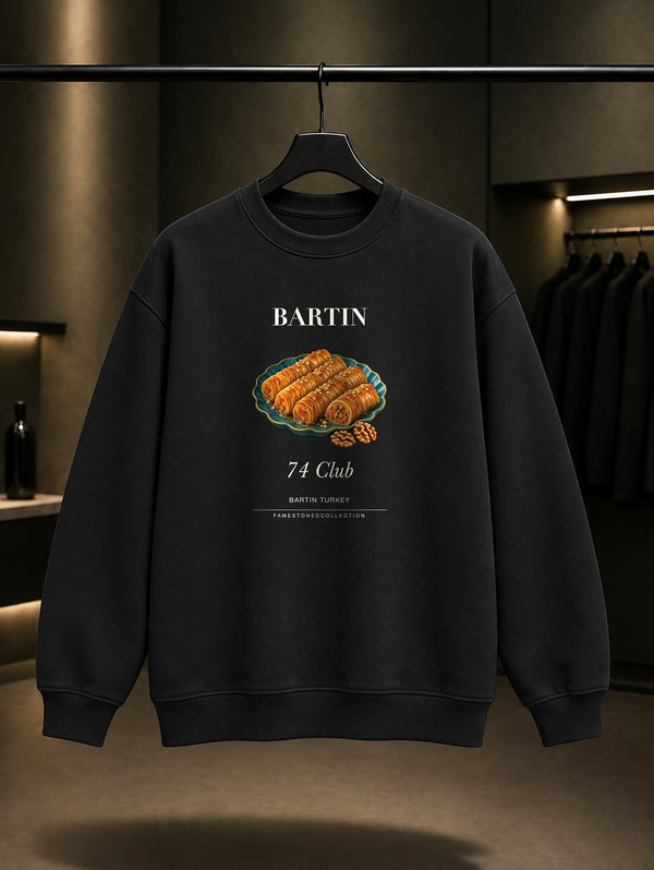 Bartın Kabak Burmasi 74 Club baskılı siyah sweatshirt