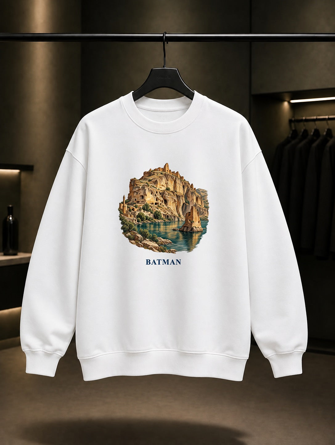Batman Hasankeyf baskılı beyaz sweatshirt