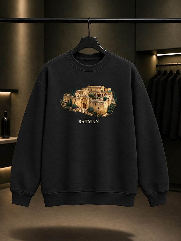 Batman Mor Kiryakus baskılı siyah sweatshirt