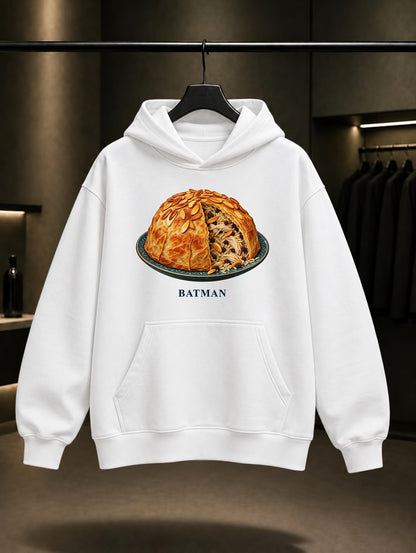 Batman Perde Pilav baskılı beyaz kapüşonlu sweatshirt