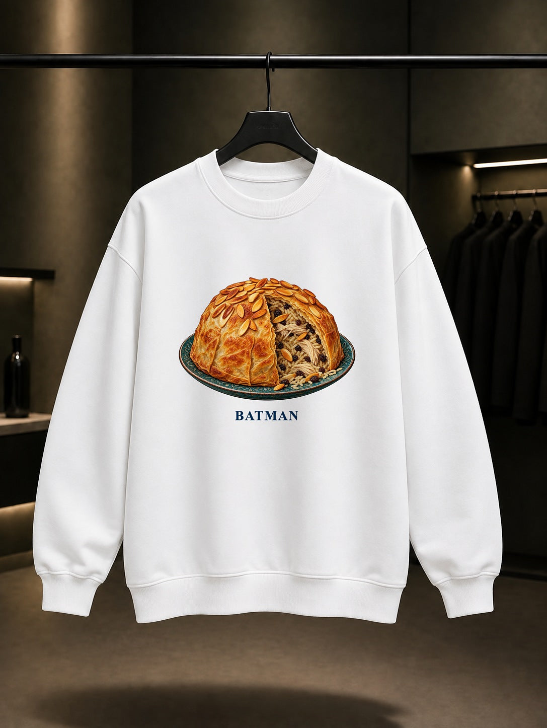 Batman Perde Pilav baskılı beyaz sweatshirt