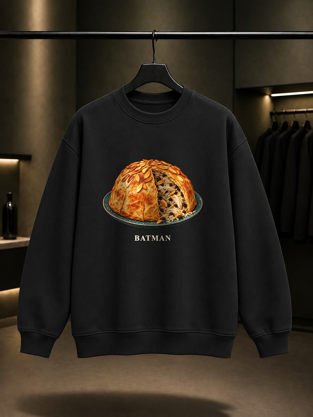 Batman Perde Pilav baskılı siyah sweatshirt