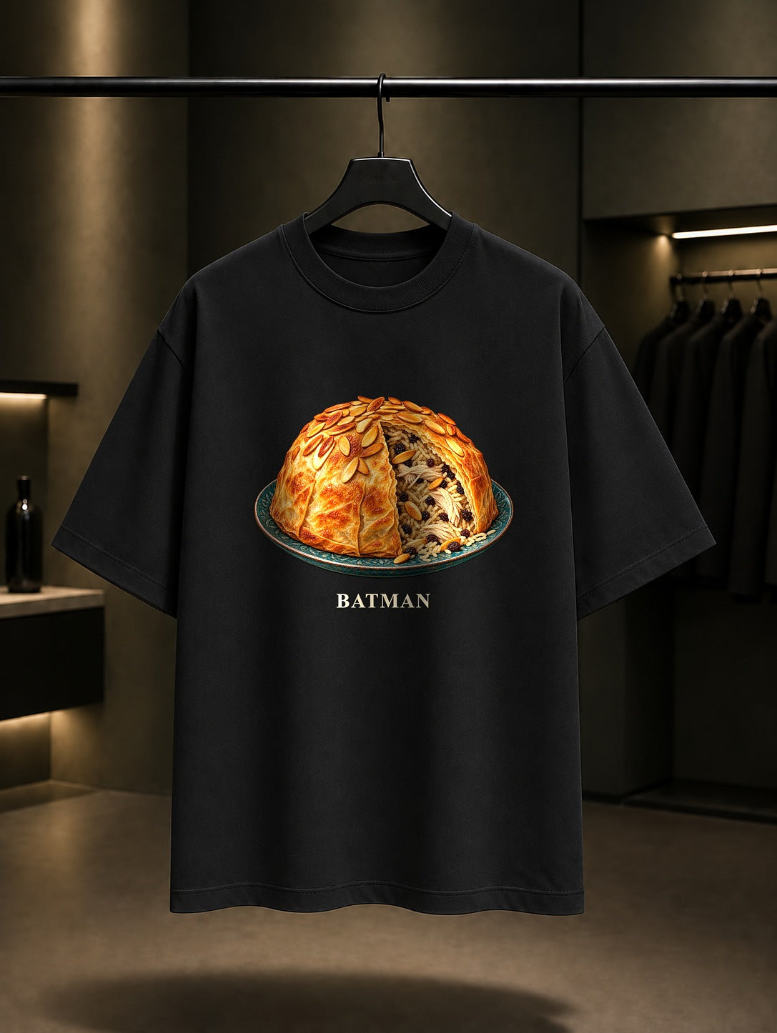 Batman Perde Pilav baskılı siyah t-shirt