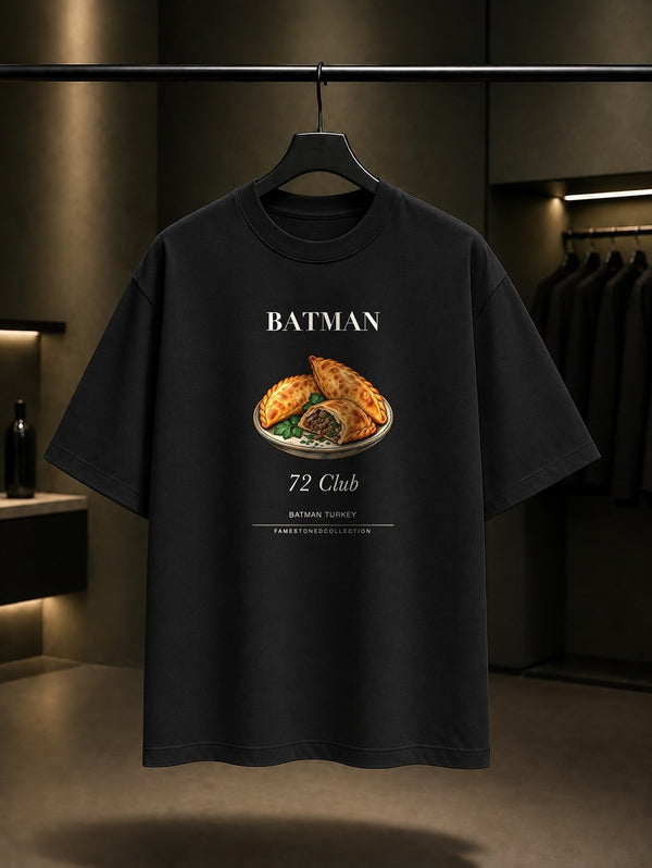 Batman Şam Böreği 72 Club baskılı siyah t-shirt